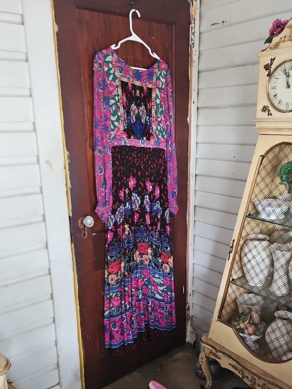 Moulinette Soeurs Vibrant Pink and Black Mixed-Print Maxi Dress
